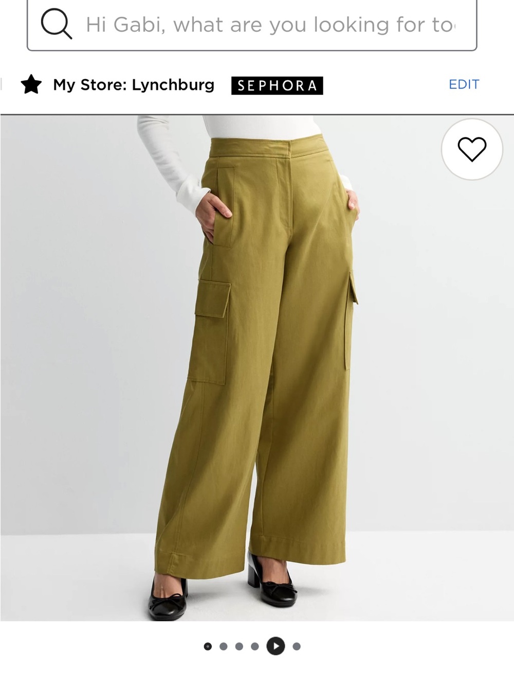 Wide-Leg Cargo Pants in Olive Green